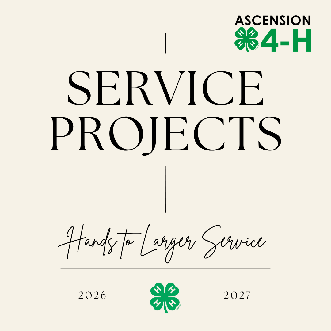 Ascension 4-H 2026-2027 club year service project decorative graphic.